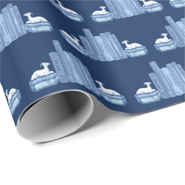 Staffordshire Greyhounds and Books Wrapping Paper Presentpapper (Rullad Hörn)