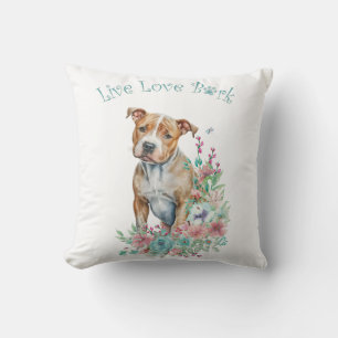 Staffordshire Terrier Hund Mamma Blommig Kudde