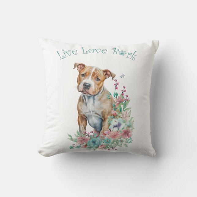 Staffordshire Terrier Hund Mamma Blommig Kudde (Framsida)