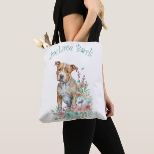 Staffordshire Terrier Hund Mamma Blommig Tygkasse