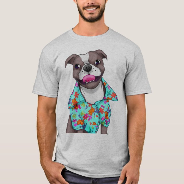 Staffordshire terrier i hawaiansk shirt. t shirt (Framsida)