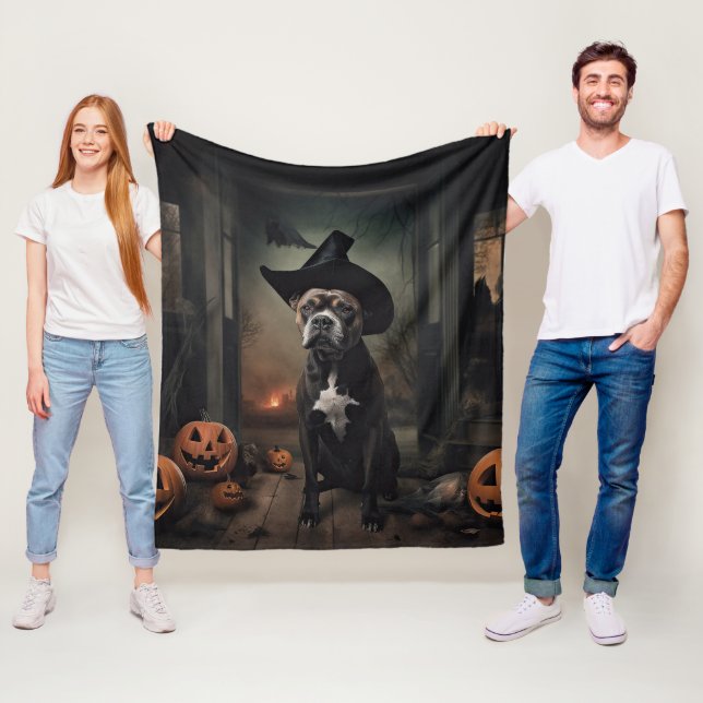 Staffordshire Terrier Pumpa Halloween Skräck  Fleecefilt (På plats)