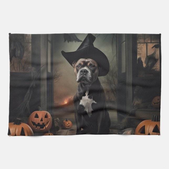 Staffordshire Terrier Pumpa Halloween Skräck  Kökshandduk (Horisontell)