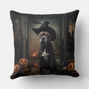 Staffordshire Terrier Pumpakål Halloween Skräck Kudde