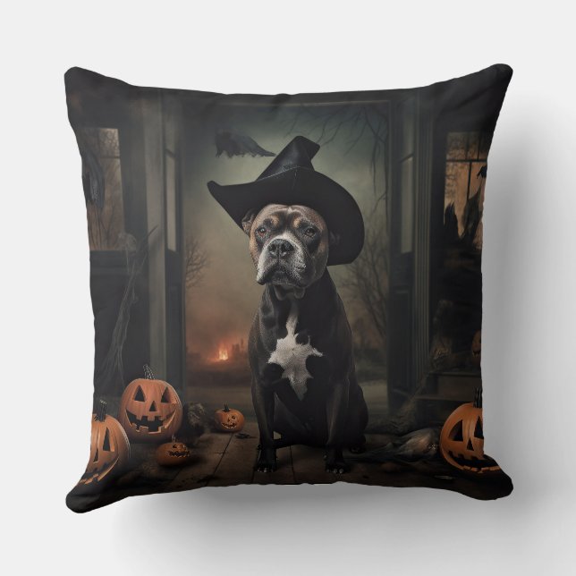 Staffordshire Terrier Pumpakål Halloween Skräck  Kudde (Baksida)