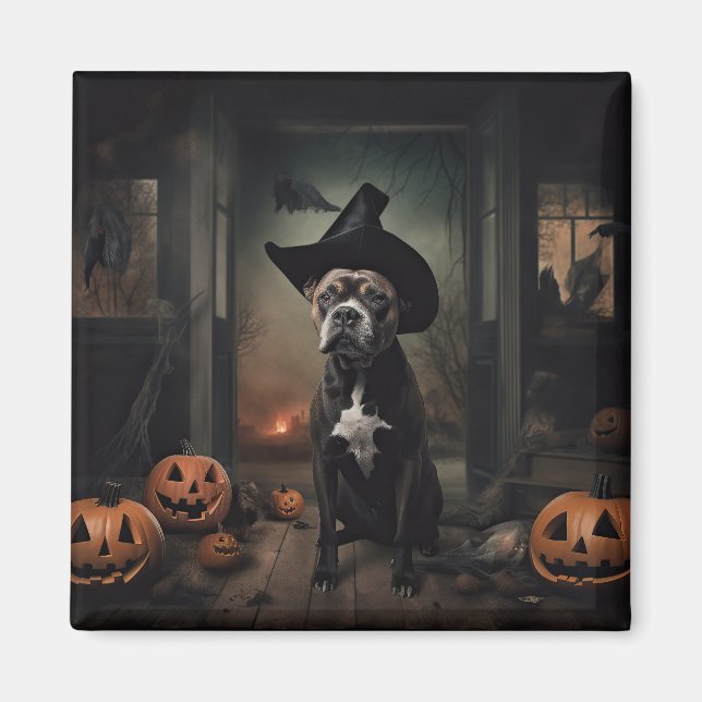 Staffordshire Terrier Pumpakvar Halloween Skräck  Magnet (Framsidan)
