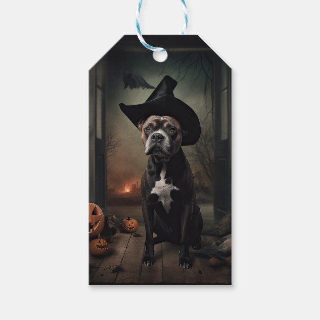 Staffordshire Terrier Pumpakvar Halloween Skräck  Presentetikett (Framsidan)