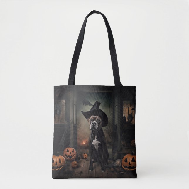 Staffordshire Terrier Pumpakvar Halloween Skräck  Tygkasse (Framsida)