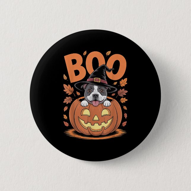 Staffy Costume Pumpkin Halloween Stafford Bul Knapp (Framsida)