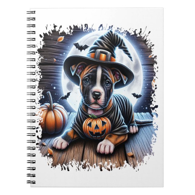 Staffy Hund Halloween Square Anteckningsbok (Framsidan)