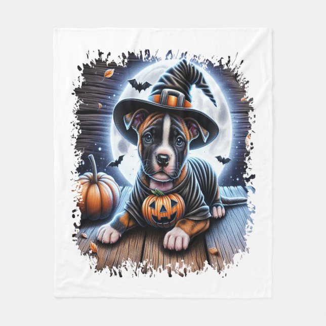 Staffy Hund Halloween Square Fleecefilt (Framsidan)