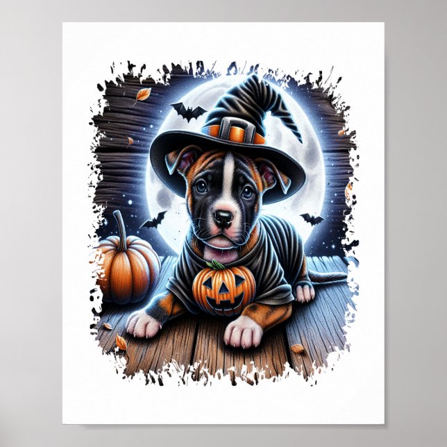 Staffy Hund Halloween Square Poster (Framsidan)