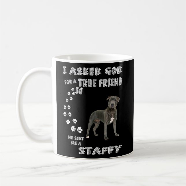 Staffy Hund Mamma Stafford Pappa Streasdshire Bull Kaffemugg (Vänster)