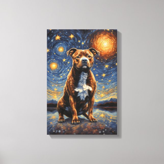 Staffy Hund "Starry Nights" Canvastryck (Framsida)