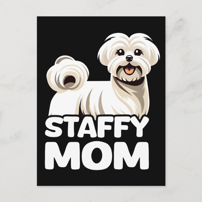 Staffy-mamma med maltese t-shirt design vektor helg vykort (Framsida)