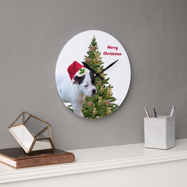 Staffy Puppy-jul, Wall Clock Stor Klocka (Kontor)
