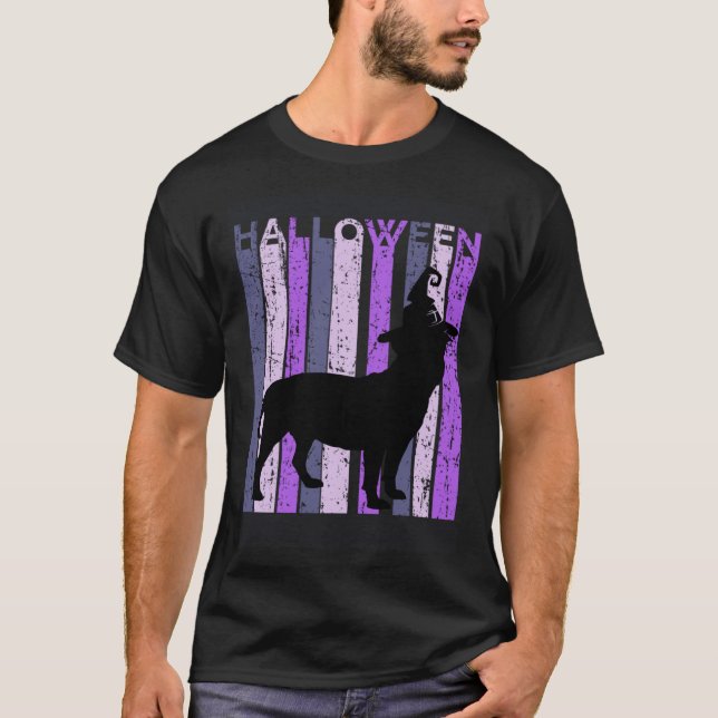 Staffy Witch Hat Halloween Spooky Creepy Lila Bu T Shirt (Framsida)