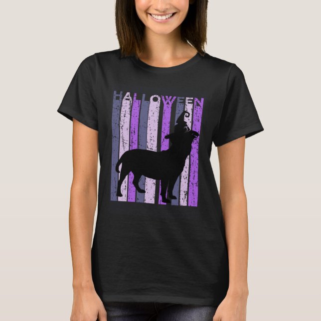 Staffy Witch Hat Halloween Spooky Creepy Lila Bu T Shirt (Framsida)