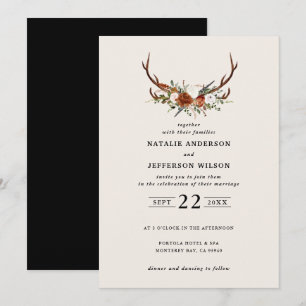 Stag Black terracotta blommigt rustik elegant mode Inbjudningar