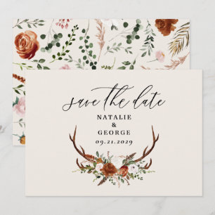 Stag botaniska bröllop teracotta elegant s spara datumet