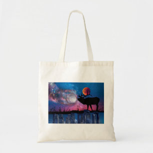 Stag Cradling Autumn Måne i Antlers Canvas Tote Tygkasse
