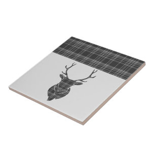 Stag Grått Tartan Mönster Kakelplatta