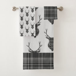 Stag Head och Grått Tartan Mönster Rustic
