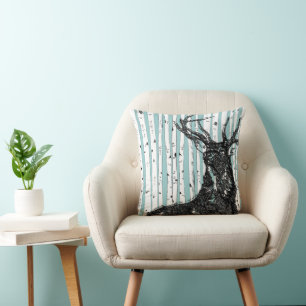 Stag Hjort och Birch Träd Pillow Kudde
