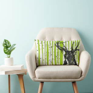 Stag Hjort och Birch Träd Pillow Lumbarkudde
