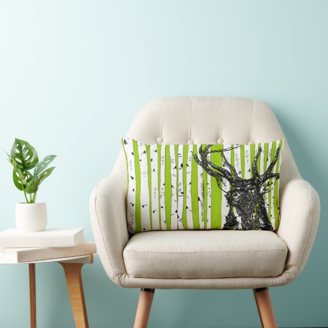 Stag Hjort och Birch Träd Pillow Lumbarkudde (Stol)