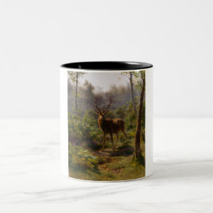 Stag (Male Hjort) i Skogen (av Rosa Bonheur) Två-Tonad Mugg