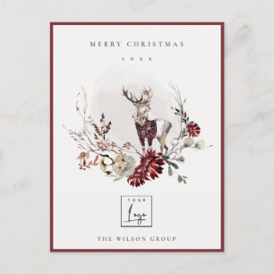 Stag Marsala Foliage Wandeine God jul Logotyp Helg Vykort