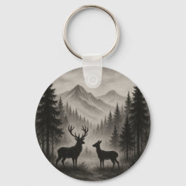 Stag och Doe i Misty Forest Nyckelring