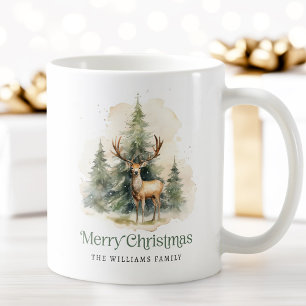 Stag och Julgranar God jul namn Kaffemugg