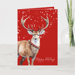 Stag Reindeer Red Bell Collar Lycklig Helgdag Helgkort