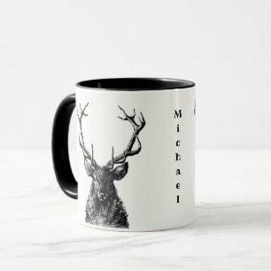 Stag Reindeer Rustic Black & White Mugg