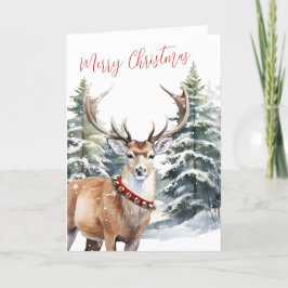 Stag Reindeer Woodland God jul Helgkort