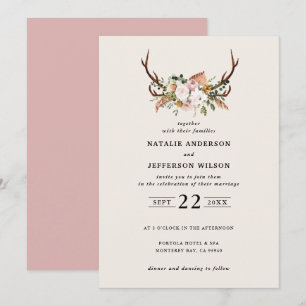 Stag  rosa blommigt rustik elegant modern inbjudningar