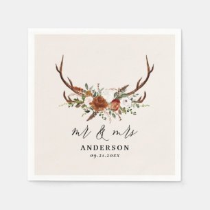 Stag Rustic botanical bröllop mr och Mrs. Pappersservett