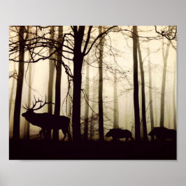 Stag-silhuett, vild-galtar poster