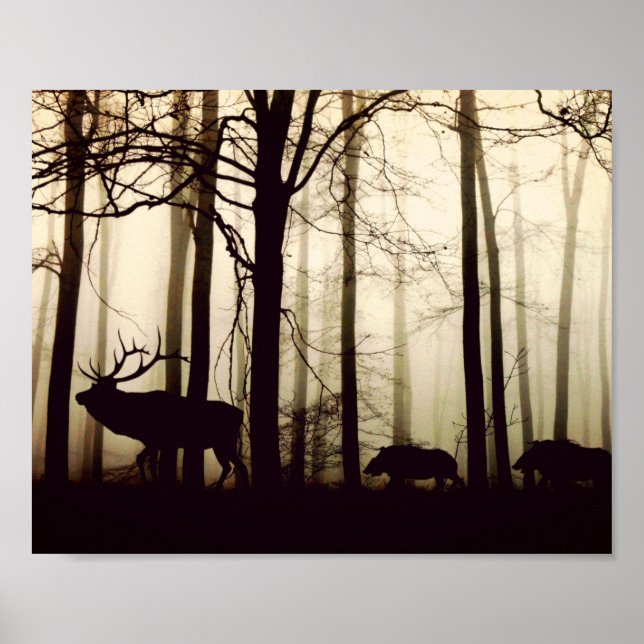 Stag-silhuett, vild-galtar poster (Framsidan)