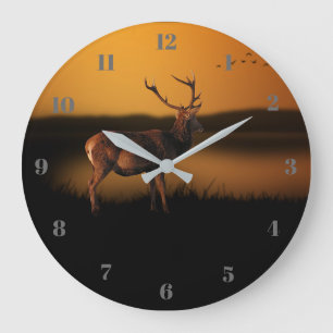 Stag Sunrise Misty Morgon Hjort Stor Klocka