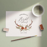 Stag teracotta rust blommigt elegant möhippa vykort<br><div class="desc">Rustic foliage,  blommigt och stag-antlers möhippa-partinjekort. Med vackra vattenfärgsblad,  vita,  terrakotta,  rost och plyssa för rosa blommigtar kompletterade med modern design för svarta och sage-grönt och handskrift för elegant. Detta moderna inbjudan kommer säkert att sätta stil för ert kommande party.</div>