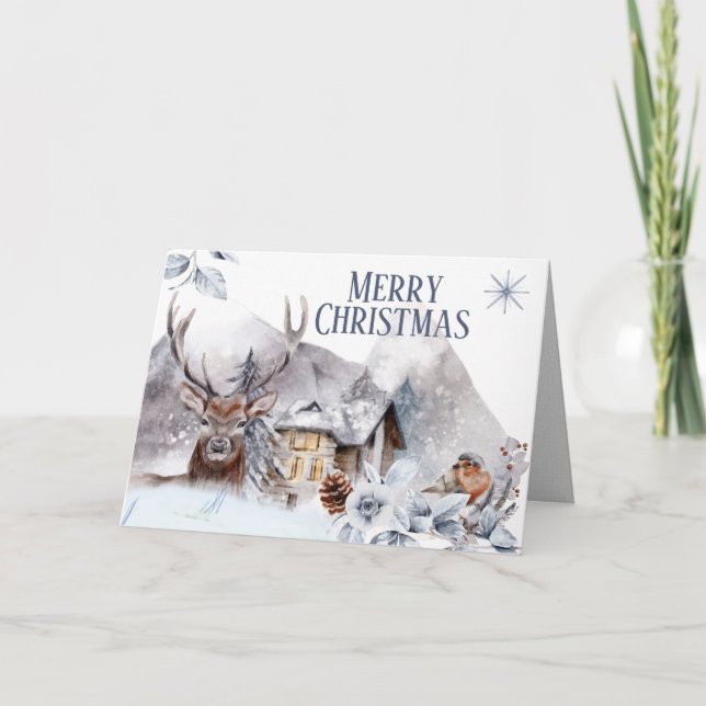 Stag vinter-snö-skogslogg, hakburfågel kort (Framsida)