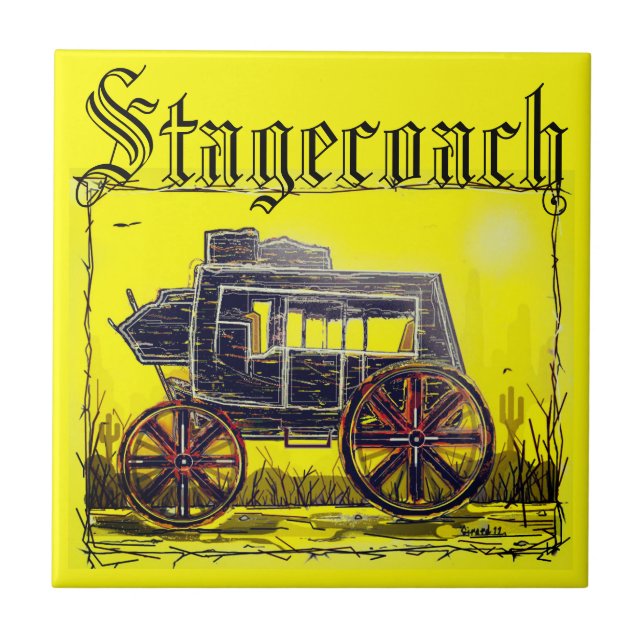 Stagecoach gammal antique väster kakelplatta (Framsidan)