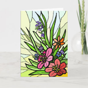 Stain Glass Blomsterträdgård Card Kort