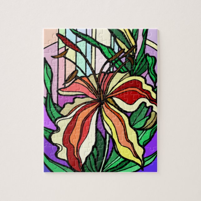 Stain Glass Colorful Lily Flower Pussel (Vertikal)