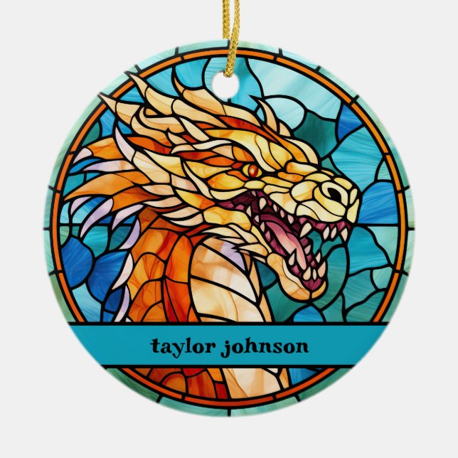 Stain Glass Dragon Julgransprydnad Keramik (Framsidan)