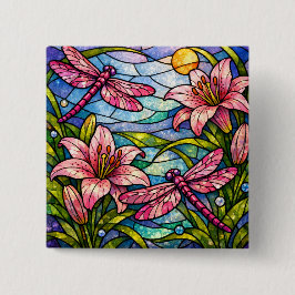 Stain Glass Lilies and Dragonflies Pink Knapp