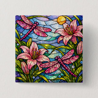Stain Glass Lilies and Dragonflies Pink Knapp